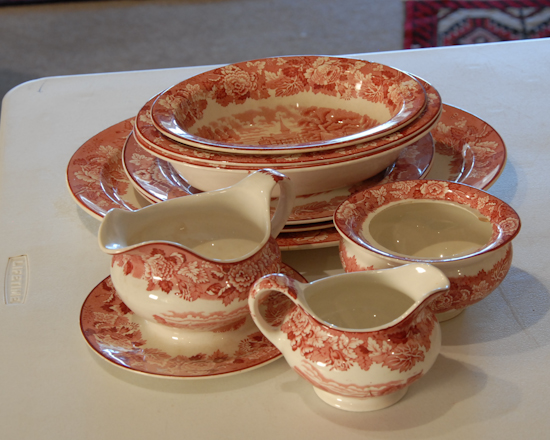 Appraisal: Nine Pieces Woods Ware England Red and White Transfer China