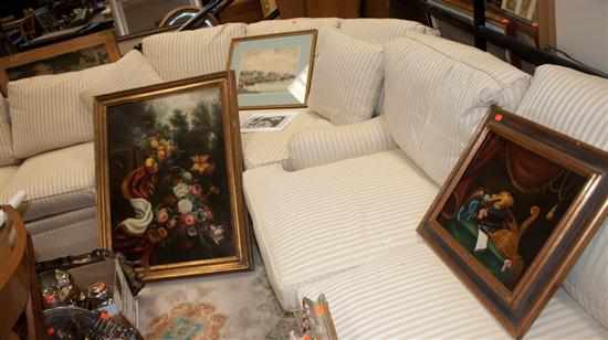 Appraisal: Overstuffed three-section sofa and an upholstered armchair Estimate - No