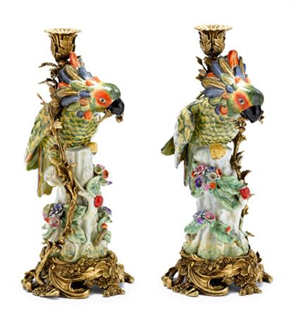 Appraisal: Pair of Samson style gilt bronze mounted cockatoos Mounted as