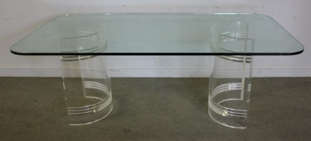 Appraisal: Quality Lucite Midcentury Dining Table With twin demilune Lucite pedestals