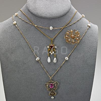 Appraisal: LATE VICTORIAN AND ART NOUVEAU JEWELRY Three pieces Two Art