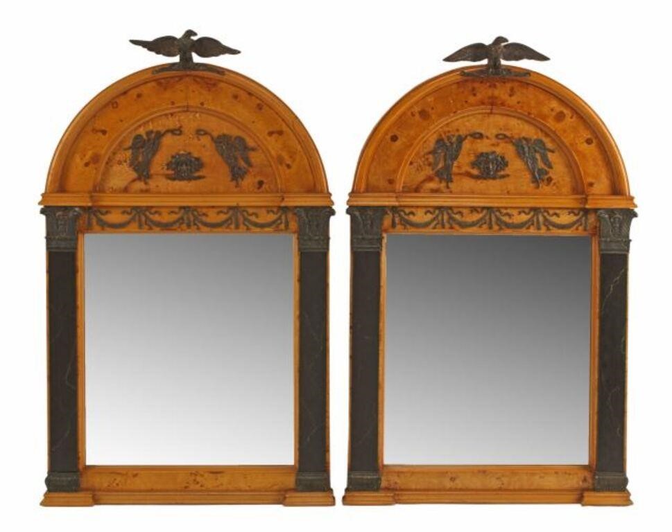 Appraisal: pair Empire style bronze-mounted mirrors with eagle crest painted faux