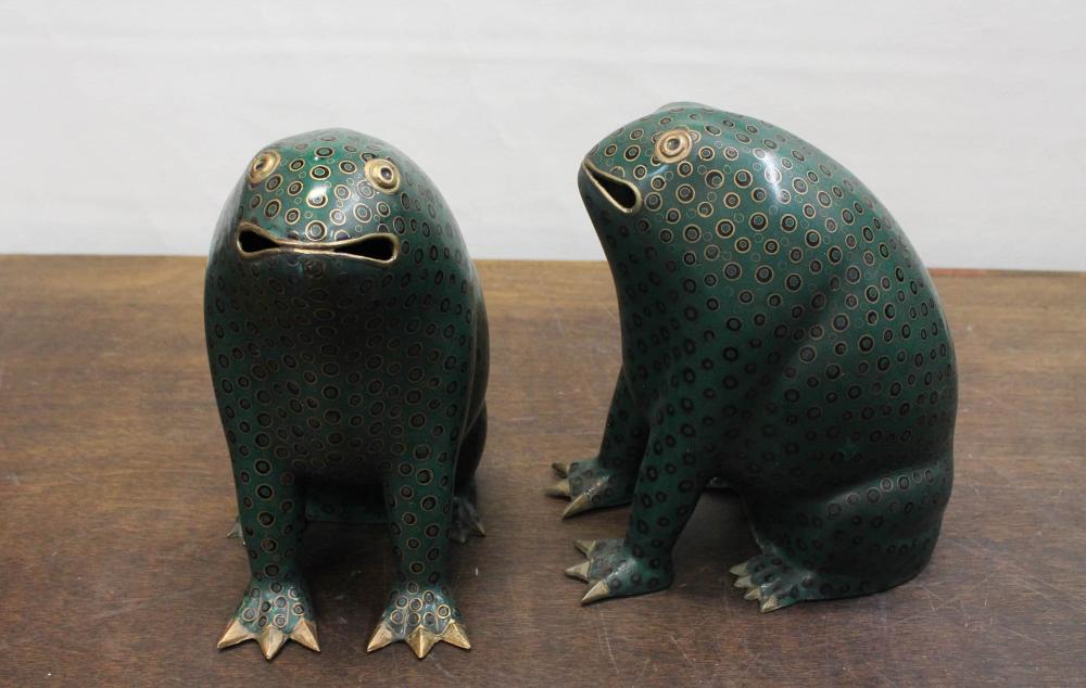 Appraisal: PAIR OF CLOISONNE SCULPTURES depicting matching models of a seated