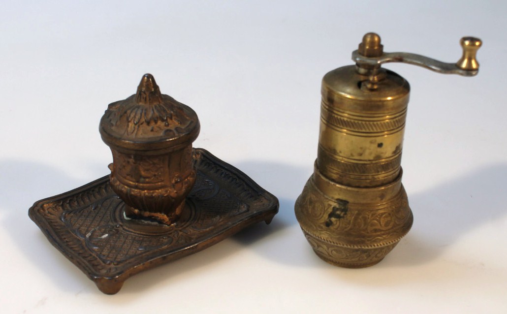 Appraisal: A late thC Continental French ink stand the urn centre