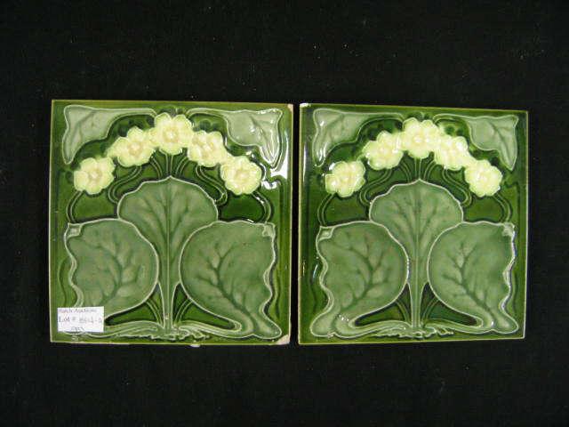 Appraisal: Pair of English Art Pottery Tiles Art Nouveau floral by