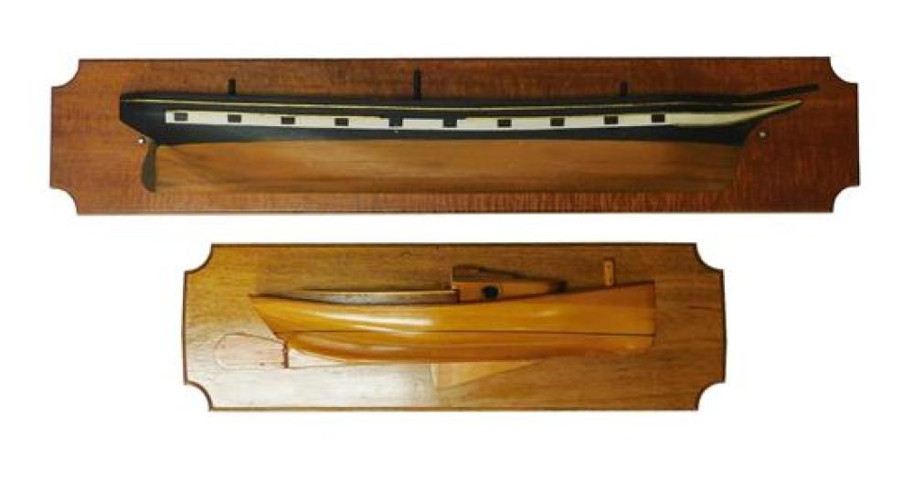 Appraisal: Two half hull models th C mounted on wooden panels