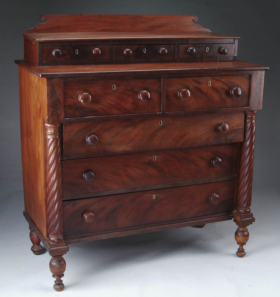 Appraisal: GOOD LATE SHERATON MAHOGANY CHEST Classical influenced deck topped chest