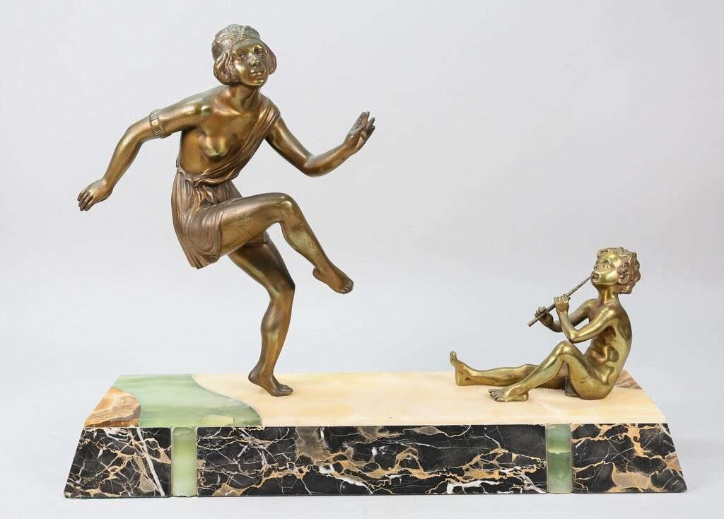 Appraisal: Manner of Chiparus dancing flapper bronze and seated boy with