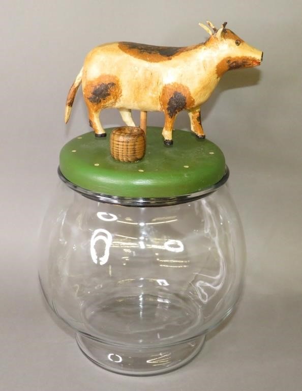 Appraisal: FOLK ART CARVED GOAT COW TOPPED JAR BY WALTER JUca