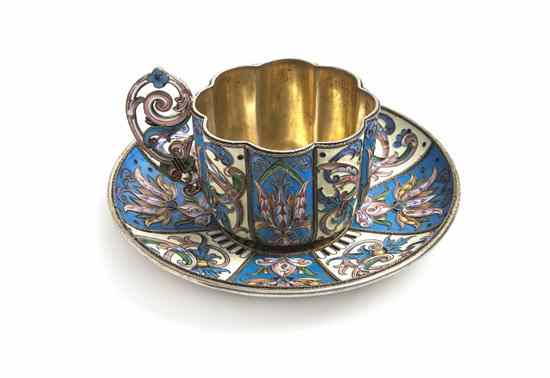 Appraisal: A Russian Silver and Enameled Teacup and Saucer Ivan Lebedkin