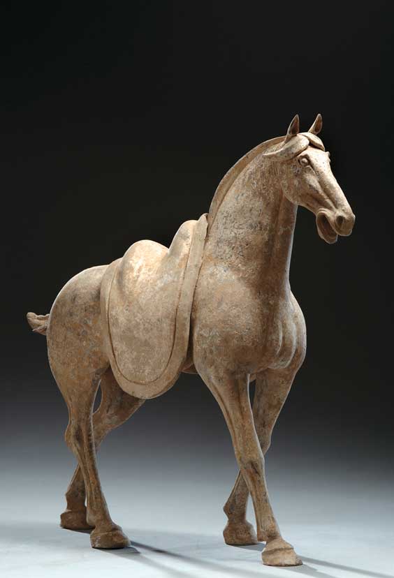 Appraisal: LARGE EARLY TANG POTTERY HORSE Finely modeled and large Chinese