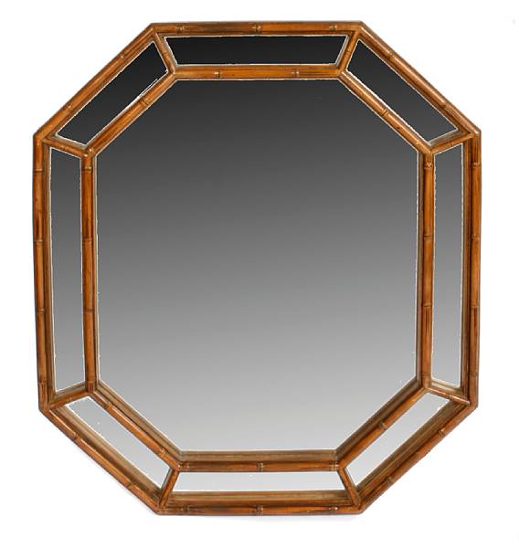 Appraisal: A faux bamboo octagonal mirror with marginal plates height in