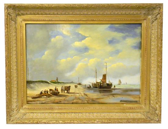 Appraisal: J Koyser untitled shore scene oil on wood panel signed