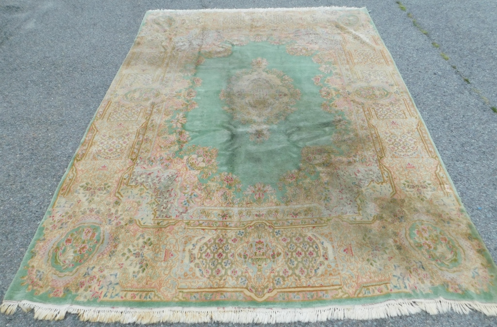 Appraisal: LG BOTANICAL GREEN TAN RUG Middle East th CenturyPink blue