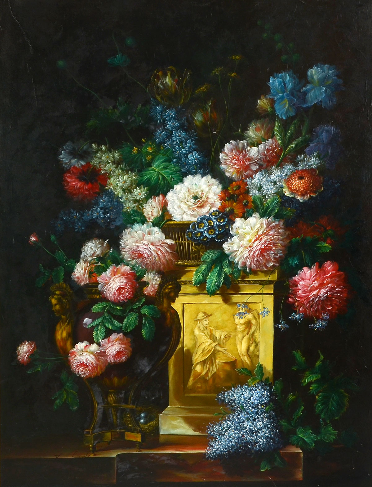 Appraisal: NEOCLASSICAL STYLE FLORAL STILL LIFE PAINTING BY L FRANK Oil