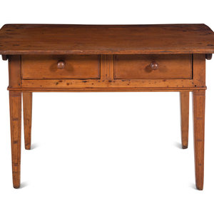 Appraisal: A Continental Fruitwood Lift-Top Two-Drawer Table th Century Height x