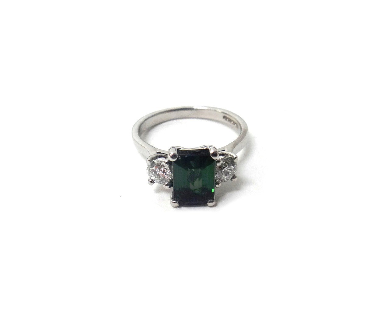 Appraisal: An ct white gold green tourmaline and diamond set three