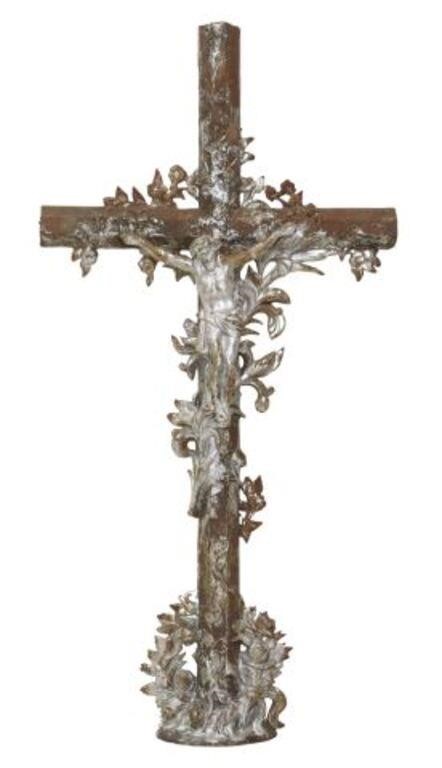 Appraisal: French cast iron crucifix cross th c remnants of a