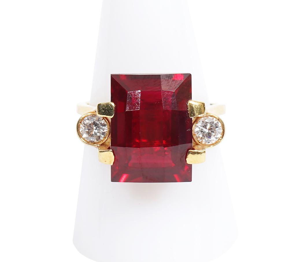 Appraisal: K YG DIAMOND SYNTHETIC RUBY RING K yellow gold diamond