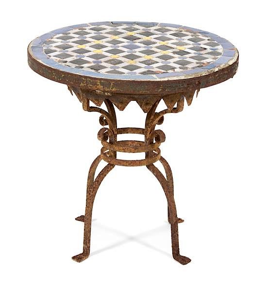 Appraisal: An Addison Mizner Tile Top Iron Side Table Height x