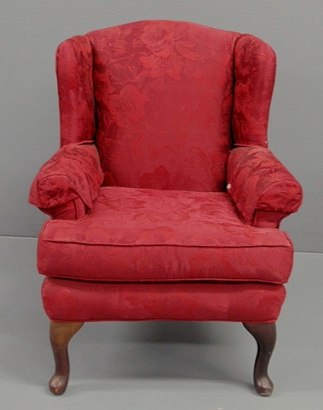 Appraisal: Queen Anne style miniature wing chair with red damask upholstery