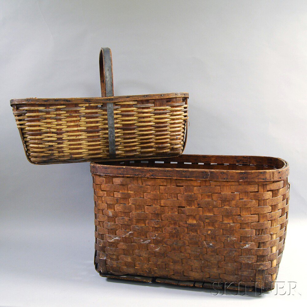 Appraisal: Two Large Woven Splint Baskets one with stave-constructed base and