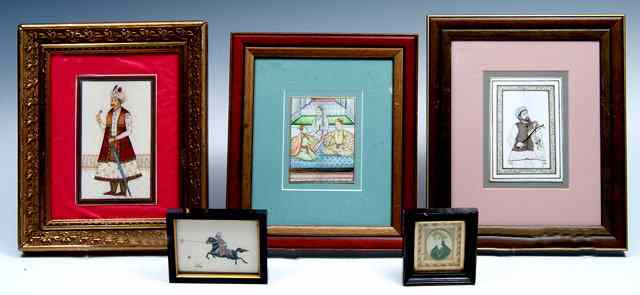 Appraisal: A GROUP OF FIVE INDO PERSIAN MINIATURE PAINTINGS including four