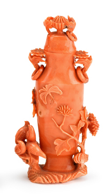 Appraisal: Chinese carved coral covered vase th century