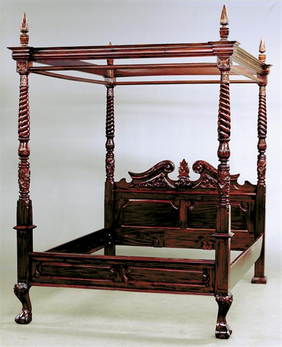 Appraisal: Georgian style carved mahogany tester bed th centuryspire finials over