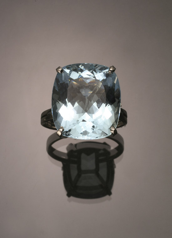 Appraisal: Tested -Karat White-Gold and Aquamarine Dinner Ring The four-prong A-box