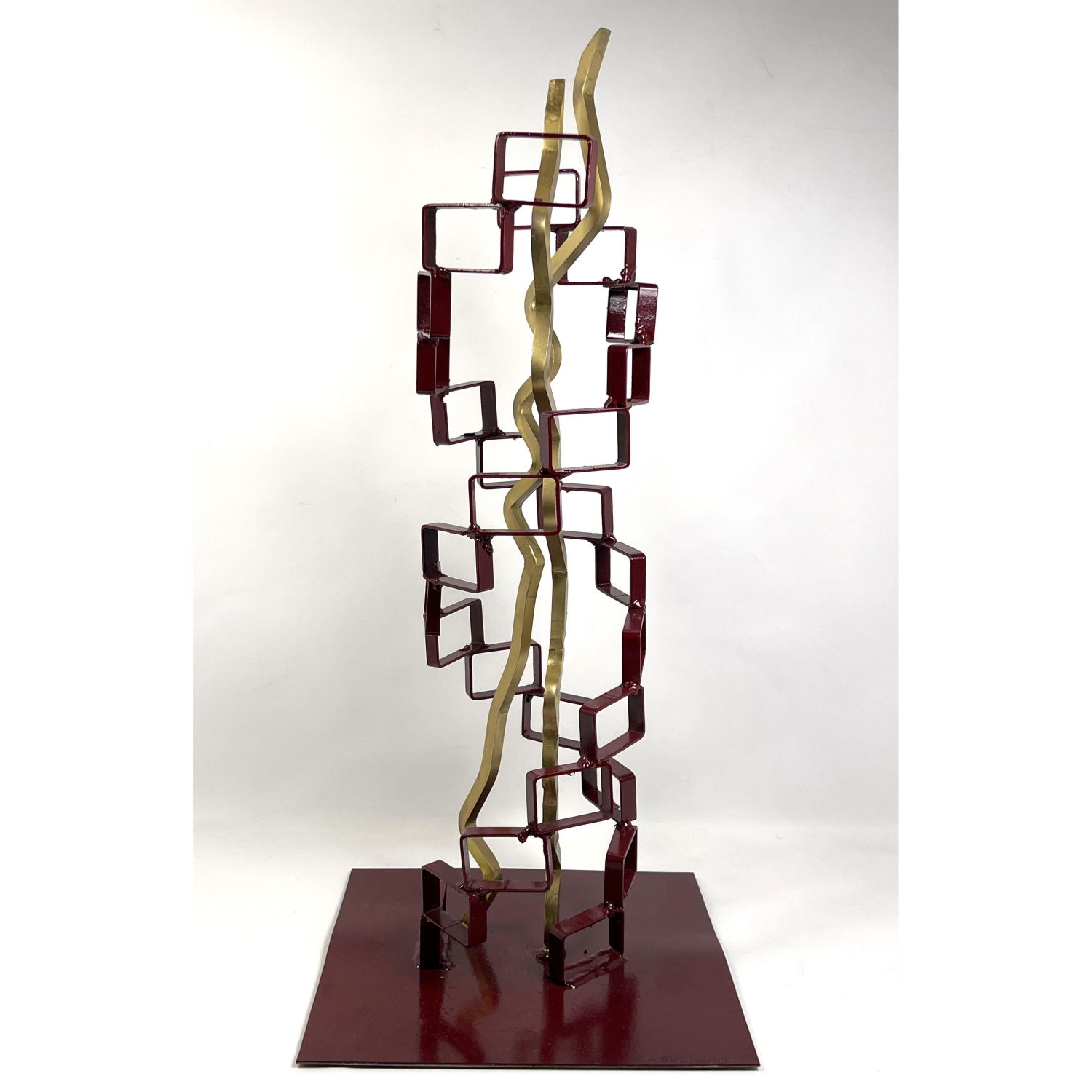 Appraisal: Joseph Seltzer Sculpture Red and Gold Spiral X rectangular steel