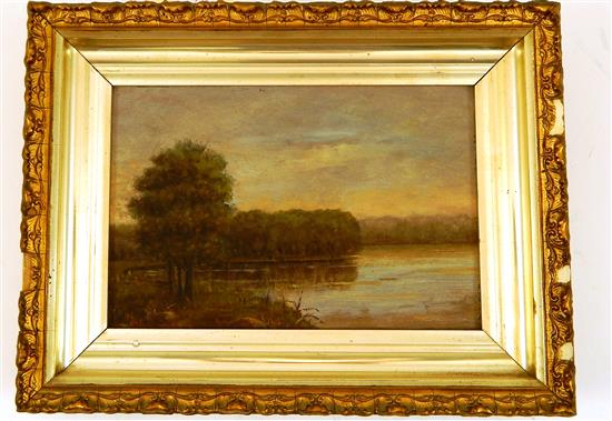 Appraisal: th C American School oil on board depicting summer pond