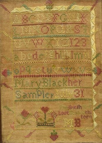 Appraisal: Framed American needlepoint sampler on linen Mary Black with upper