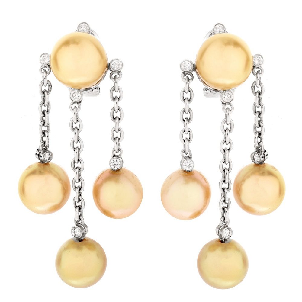 Appraisal: Pearl and K Earrings Golden Pearl Diamond and Karat White