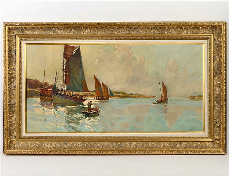 Appraisal: EUGENE DELECLUSE FRENCH - Fishing Boats Approaching Shore Signed Eug