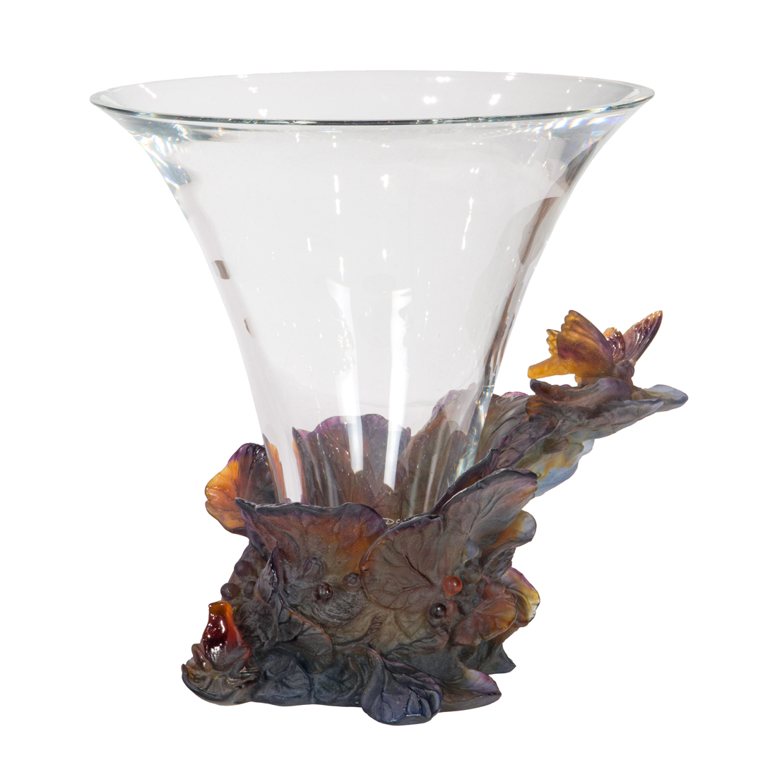 Appraisal: A DAUM PATE DE VERRE AND CLEAR GLASS PAPILLON VASE