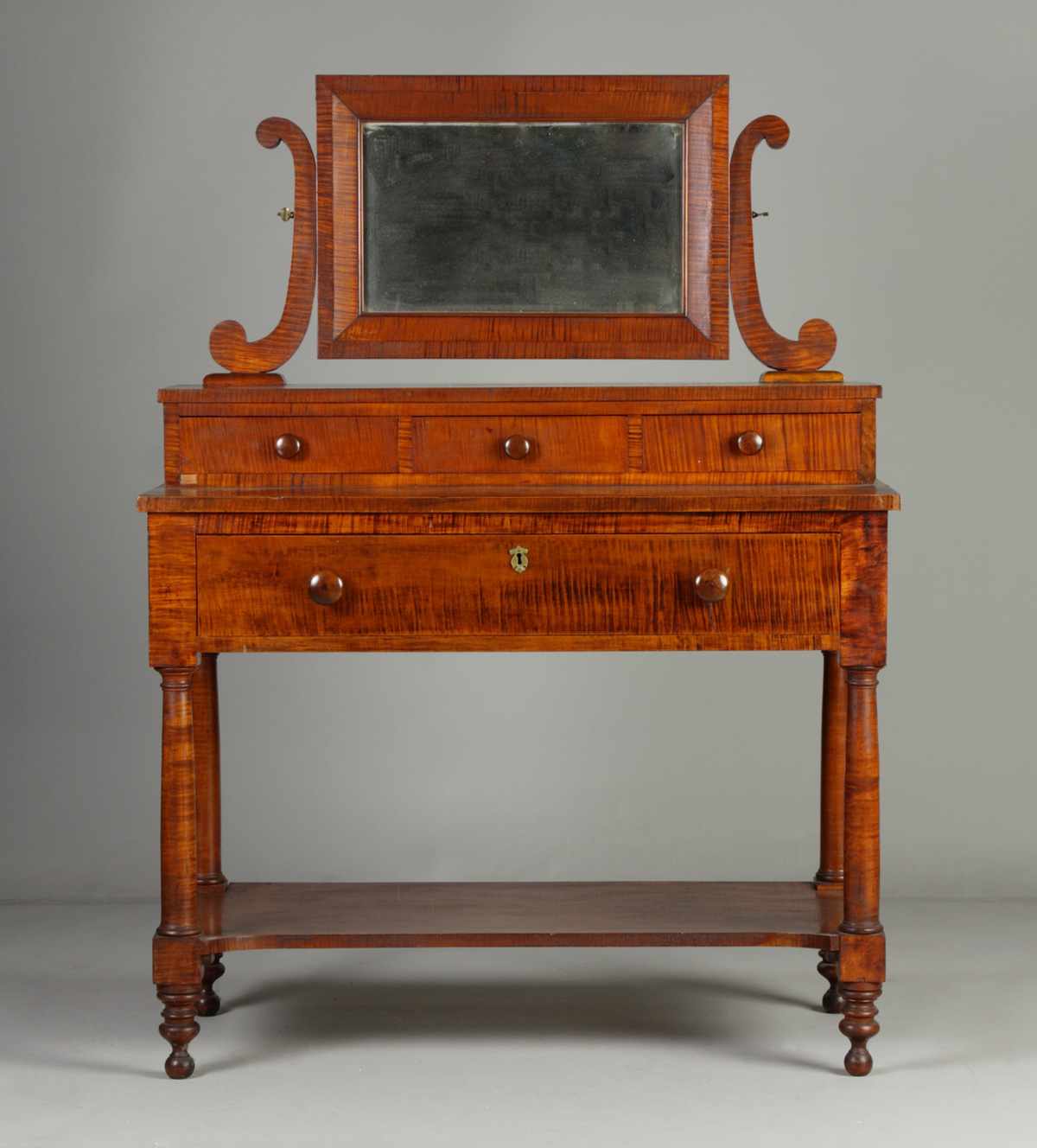 Appraisal: NY Tiger Maple Country Sheraton Dressing Table w Mirror Condition