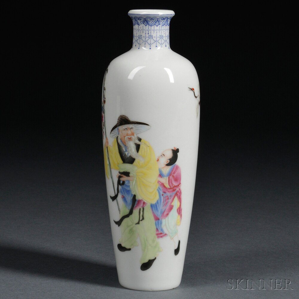 Appraisal: Famille Rose Republic-style Vase China tapered form with figural decoration