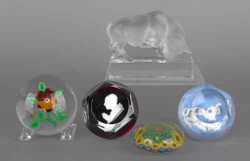 Appraisal: Four glass paperweights to include Baccarat sulfide together with a