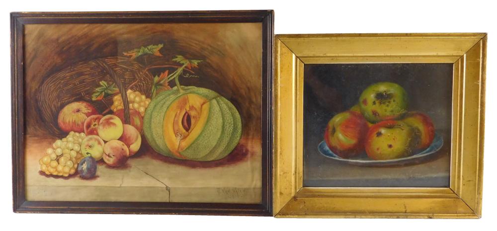 Appraisal: Two framed still lifes of fruit details include watercolor fruit