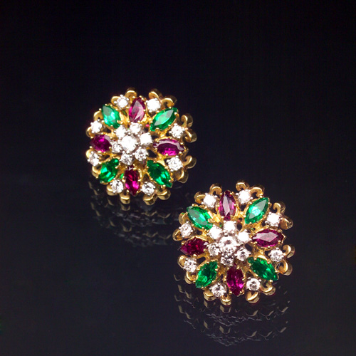 Appraisal: PRECIOUS GEMSTONE AND DIAMOND Earrings handbuilt in k yellow gold