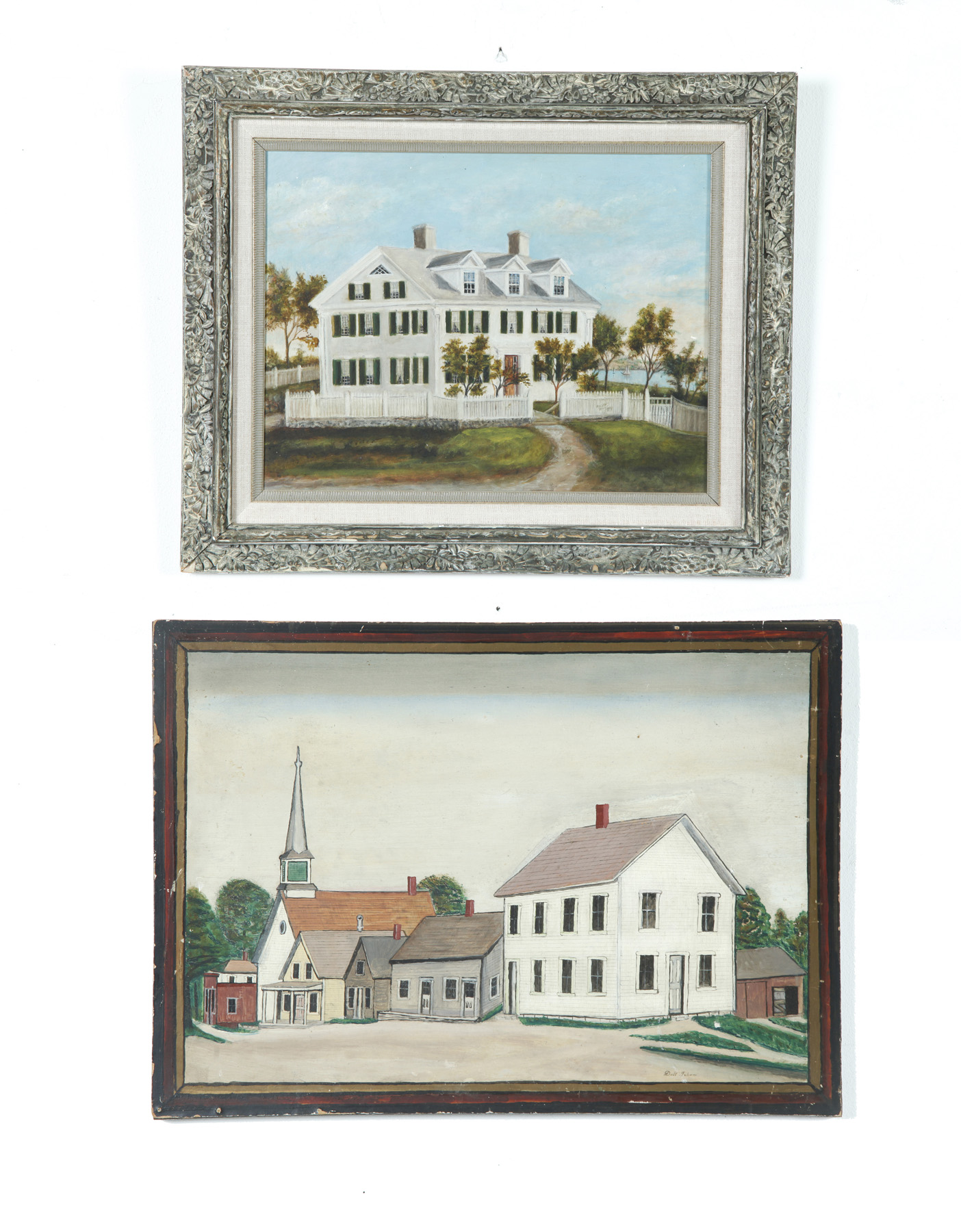 Appraisal: TWO PAINTINGS OF HOUSES American early th century oil on