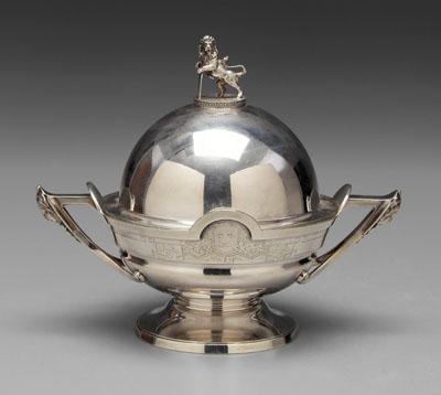 Appraisal: Sterling butter dish dome top with lion finial squared handles