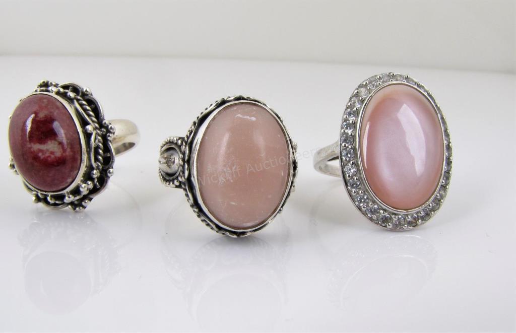 Appraisal: Three sterling silver Southwest style rings each with pink stones