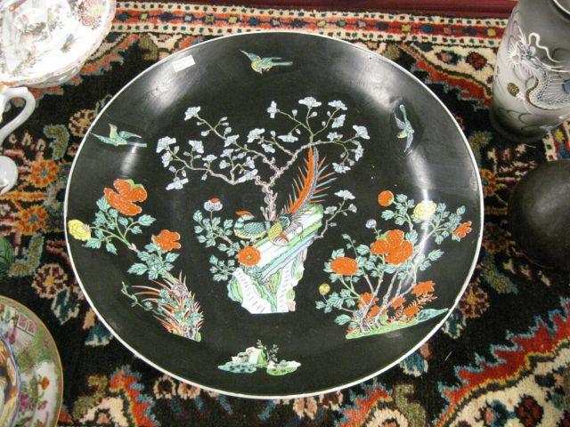 Appraisal: Japanese Porcelain Charger bird floral on black diameter excellent