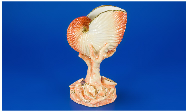 Appraisal: Royal Worcester Nautilus Shell Vase in Pink and Green with