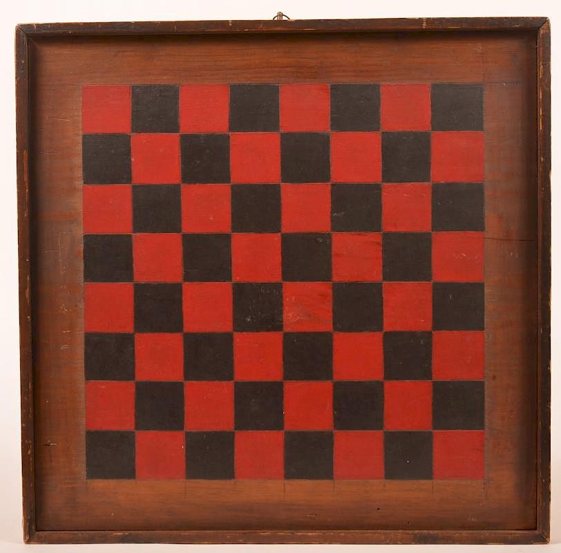 Appraisal: Antique Red and Black Painted Game Board Antique Red and