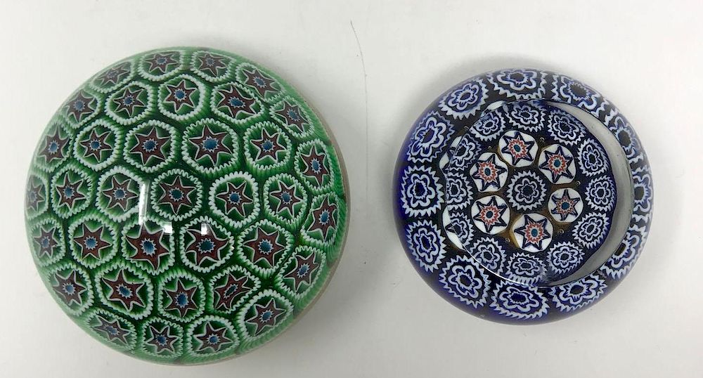 Appraisal: Murano Millefiore Paperweights Close Concentric Rings of Stars Star Wreath