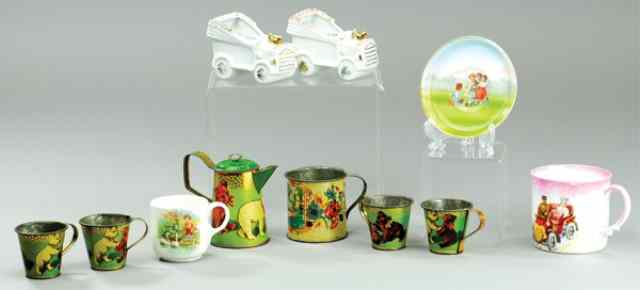 Appraisal: ASSORTED CHILDREN'S TIN AND CHINA Lithographed tin cups and tea