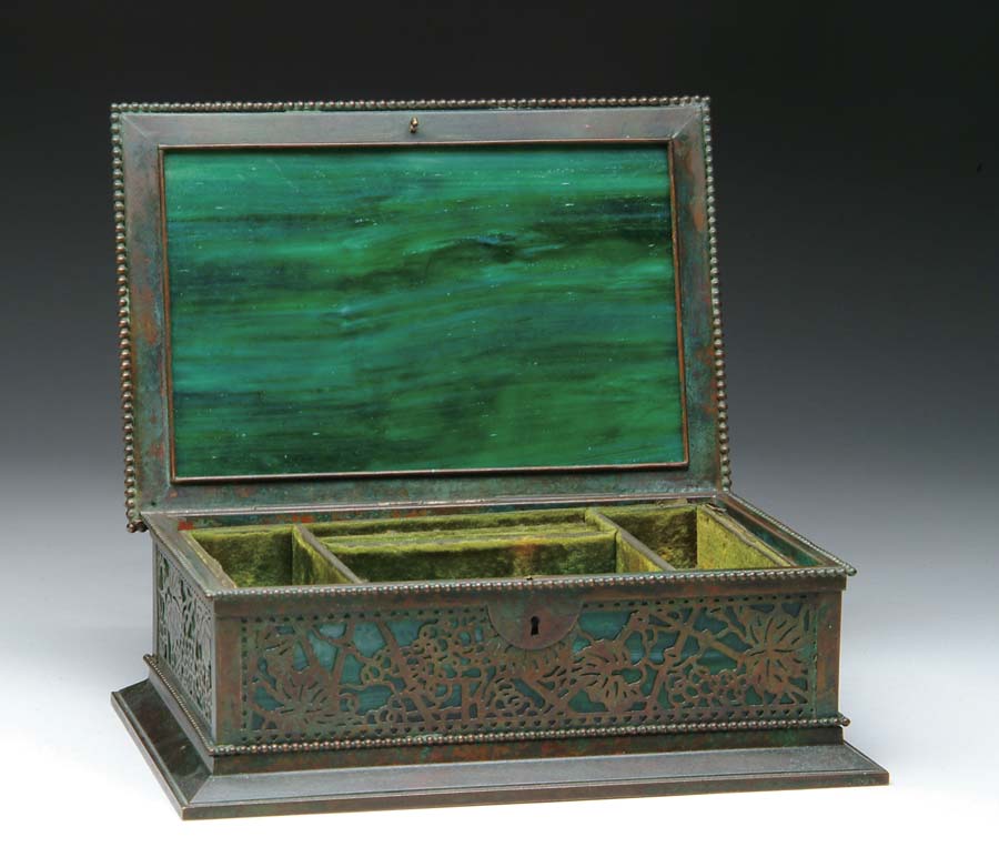 Appraisal: TIFFANY JEWEL BOX Very unusual Tiffany bronze jewel box has